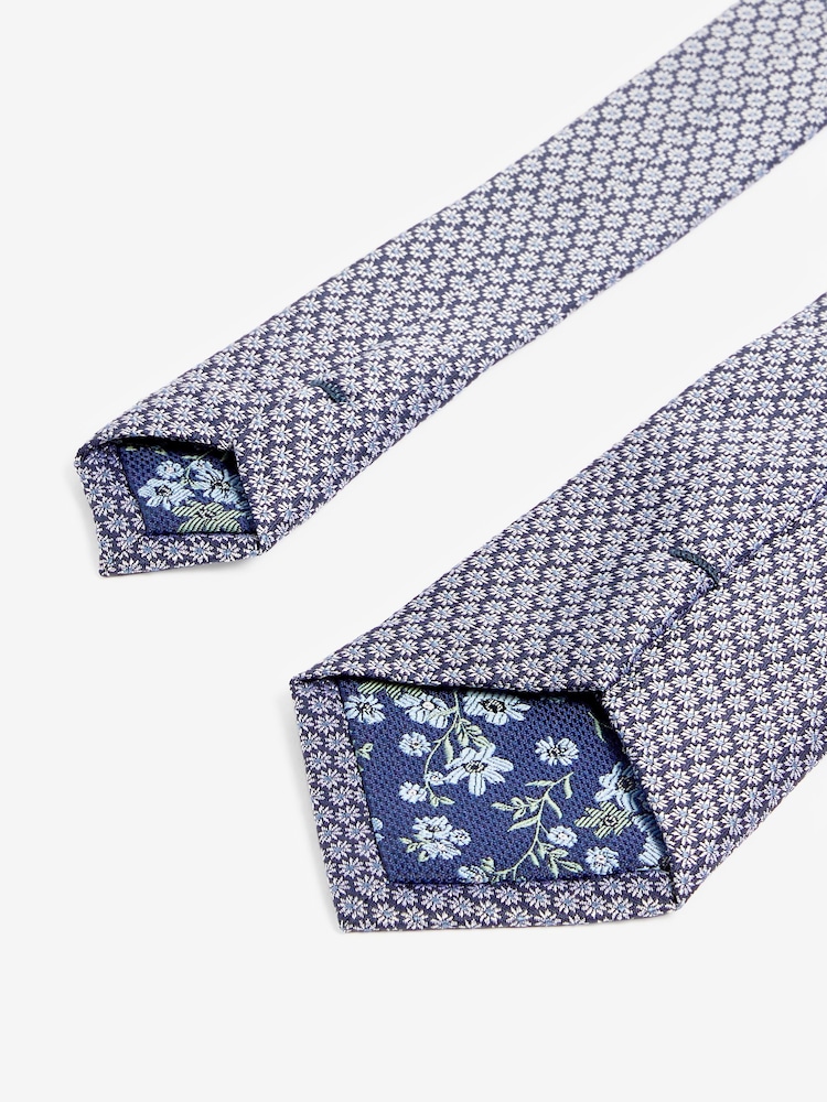 Blue Floral Silk Pattern Tie - Image 3 of 3