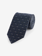 Navy Blue/Olive Green/Neutral Brown Geometric Textured Silk Tie - Image 1 of 3