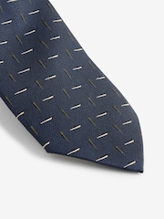 Navy Blue/Olive Green/Neutral Brown Geometric Textured Silk Tie - Image 2 of 3