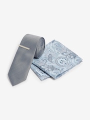 Light Blue Paisley Slim Tie And Pocket Square Set - Image 1 of 5