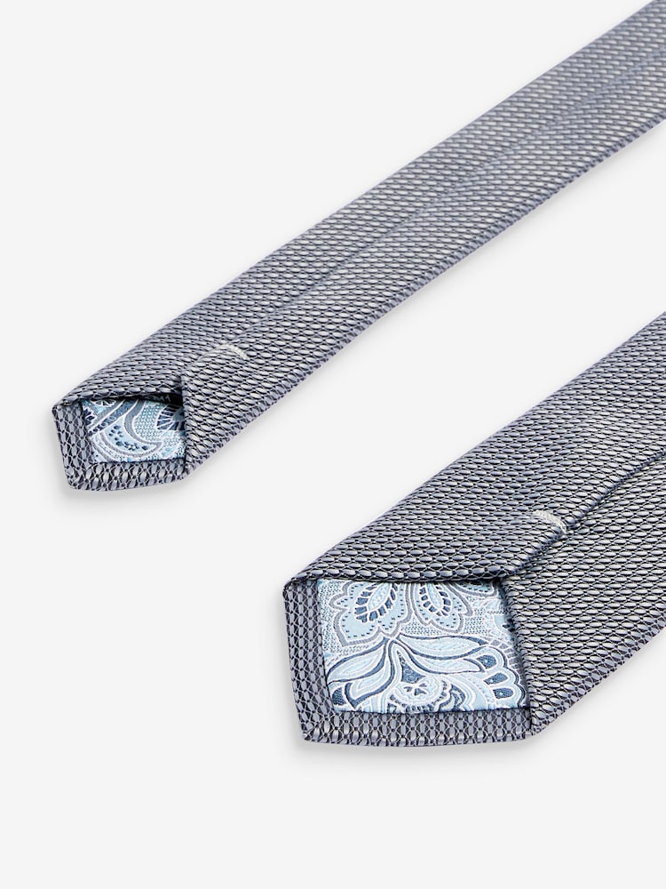Light Blue Paisley Slim Tie And Pocket Square Set - Image 2 of 5