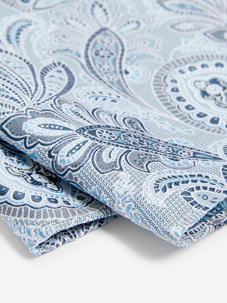Light Blue Paisley Slim Tie And Pocket Square Set - Image 5 of 5