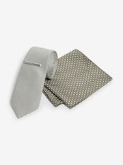 Light Grey/Grey Fish Print Tie And Pocket Square Set - Image 1 of 5