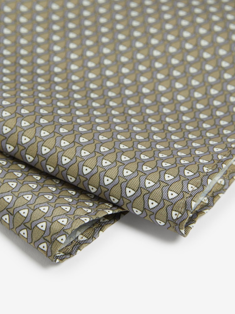 Light Grey/Grey Fish Print Tie And Pocket Square Set - Image 5 of 5