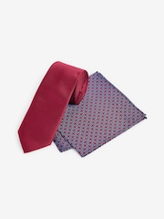 Red Geometric Tie And Pocket Square Set - Image 1 of 4