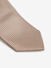 Neutral Brown/Navy Blue Floral Slim Tie And Pocket Square Set - Image 4 of 5