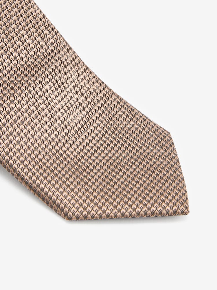 Neutral Brown/Navy Blue Floral Slim Tie And Pocket Square Set - Image 4 of 5