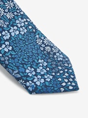 Navy Blue Floral/Light Blue Slim Tie And Pocket Square Set - Image 2 of 5