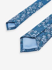 Navy Blue Floral/Light Blue Slim Tie And Pocket Square Set - Image 3 of 5