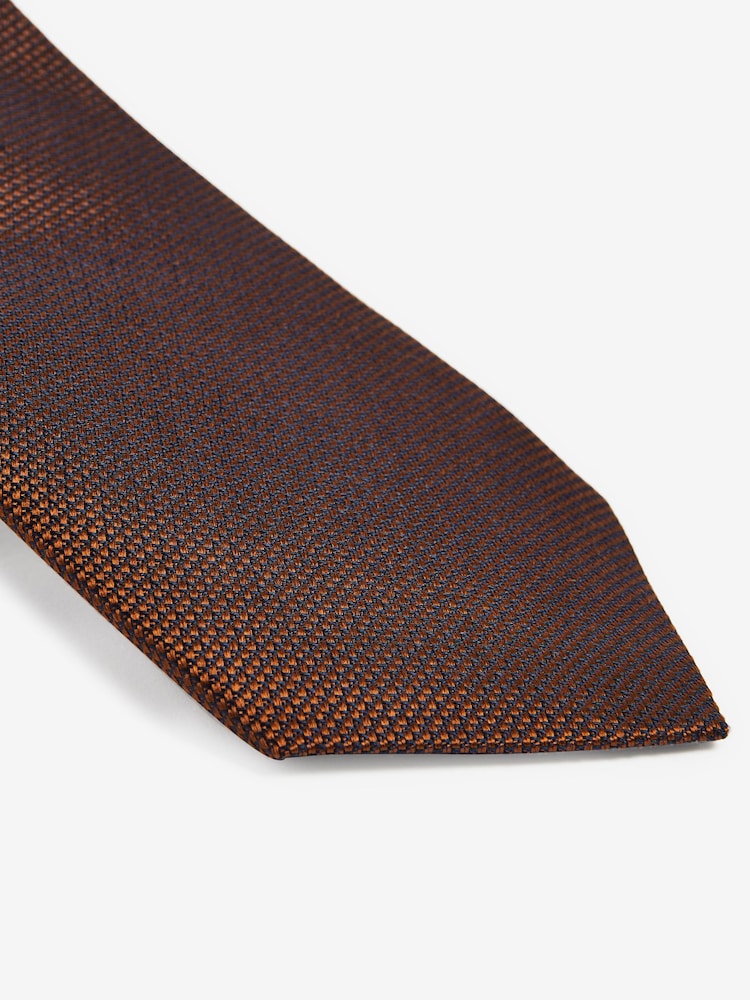 Rust Brown/Navy Blue Floral Silk Tie And Pocket Square Set - Image 5 of 5