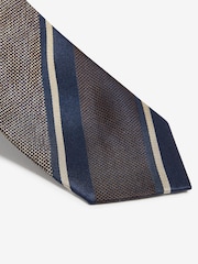 Neutral Brown/Navy Blue Stripe Textured Silk Tie - Image 2 of 3