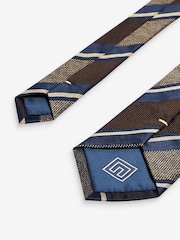 Neutral Brown/Navy Blue Stripe Textured Silk Tie - Image 3 of 3