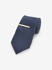 Navy Blue/Tan Brown Textured Ties 2 Pack With Tie Clips - Image 2 of 7