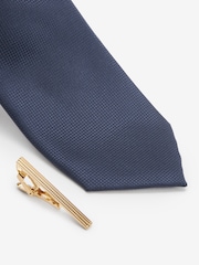 Navy Blue/Tan Brown Textured Ties 2 Pack With Tie Clips - Image 3 of 7