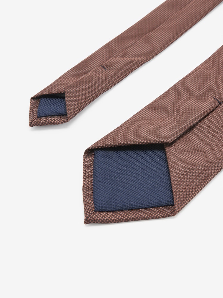 Navy Blue/Tan Brown Textured Ties 2 Pack With Tie Clips - Image 7 of 7