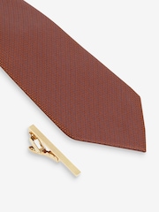 Neutral Brown/Rust Orange 2 Pack Textured Ties And Pocket Sqaure Set - Image 3 of 8