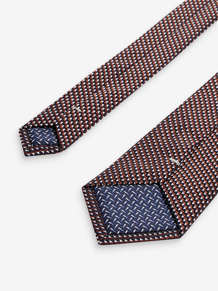 Navy Blue/Rust Brown Textured Tie With Tie Clips 2 Pack - Image 7 of 7 Navy Blue/Rust Brown Textured Tie With Tie Clips 2 Pack - Image 7 of 7