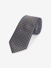 Neutral Brown/Navy Blue Geometric Textured Tie With Tie Clips 2 Pack - Image 3 of 5