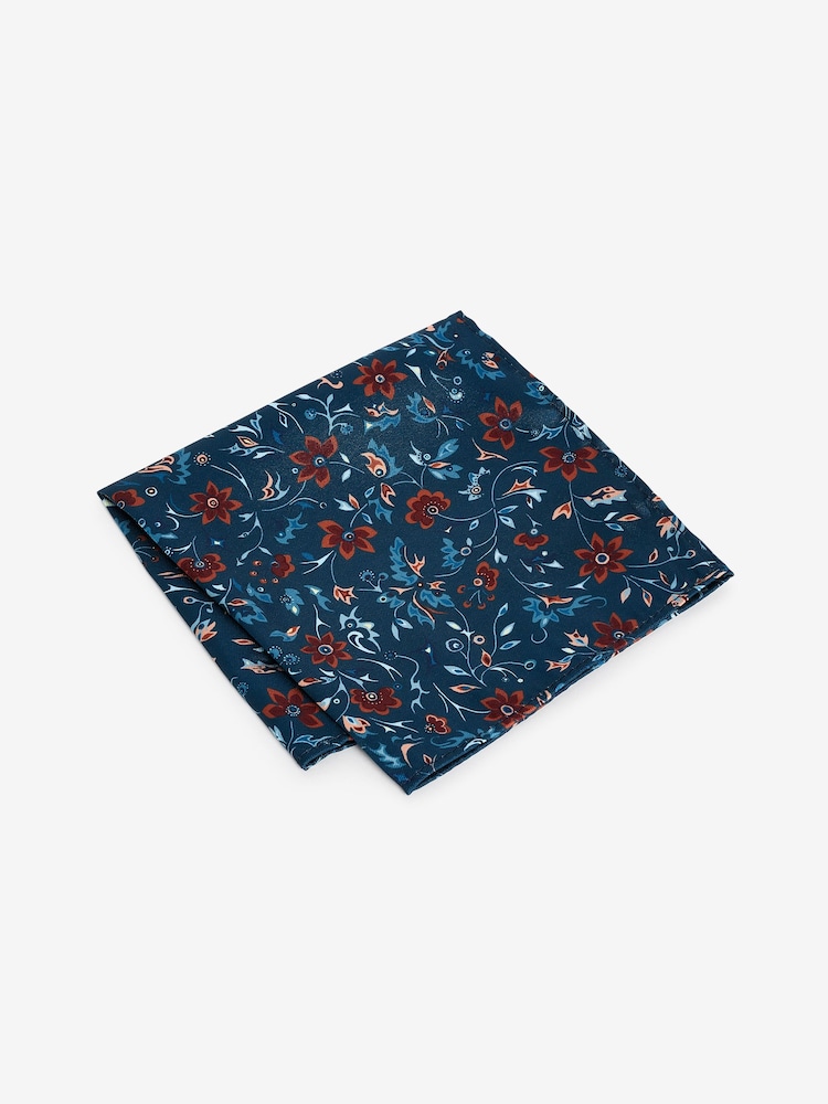 Yellow/Navy Blue Floral Tie And Pocket Square Set - Image 2 of 5