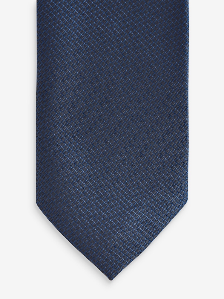 Navy Blue/Light Blue Pressed Flower Slim Tie And Pocket Square Set - Image 2 of 5