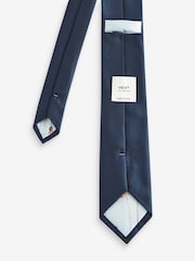 Navy Blue/Light Blue Pressed Flower Slim Tie And Pocket Square Set - Image 3 of 5