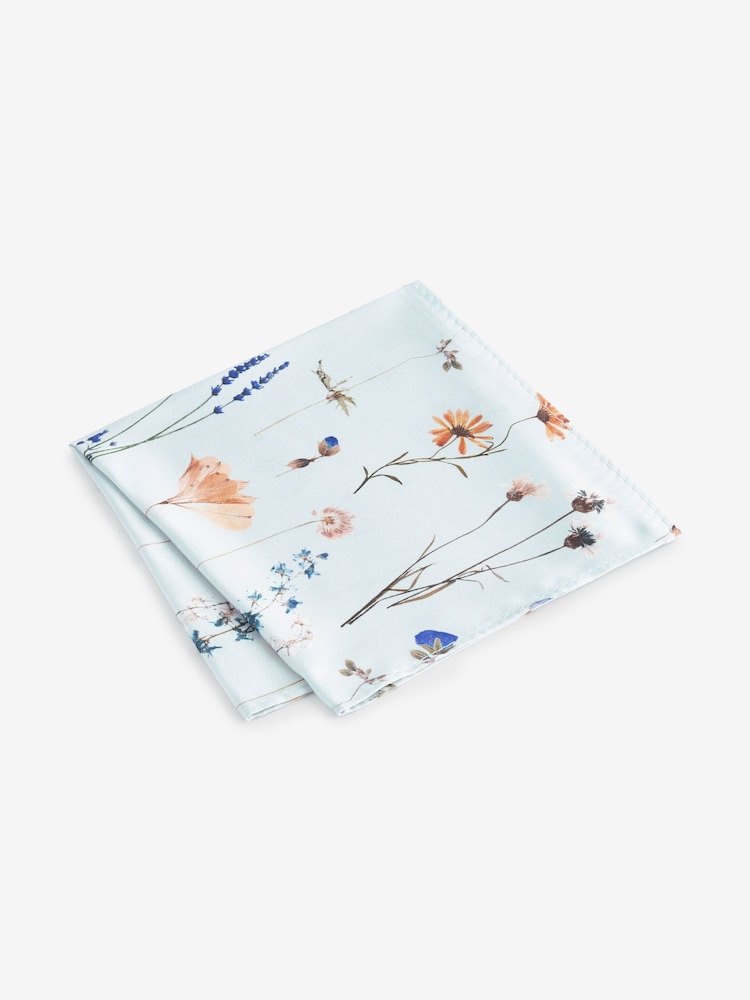 Marineblauw/lichtblauw met geperste bloemen - Smal - Set van stropdas en pochet - Image 4 of 5