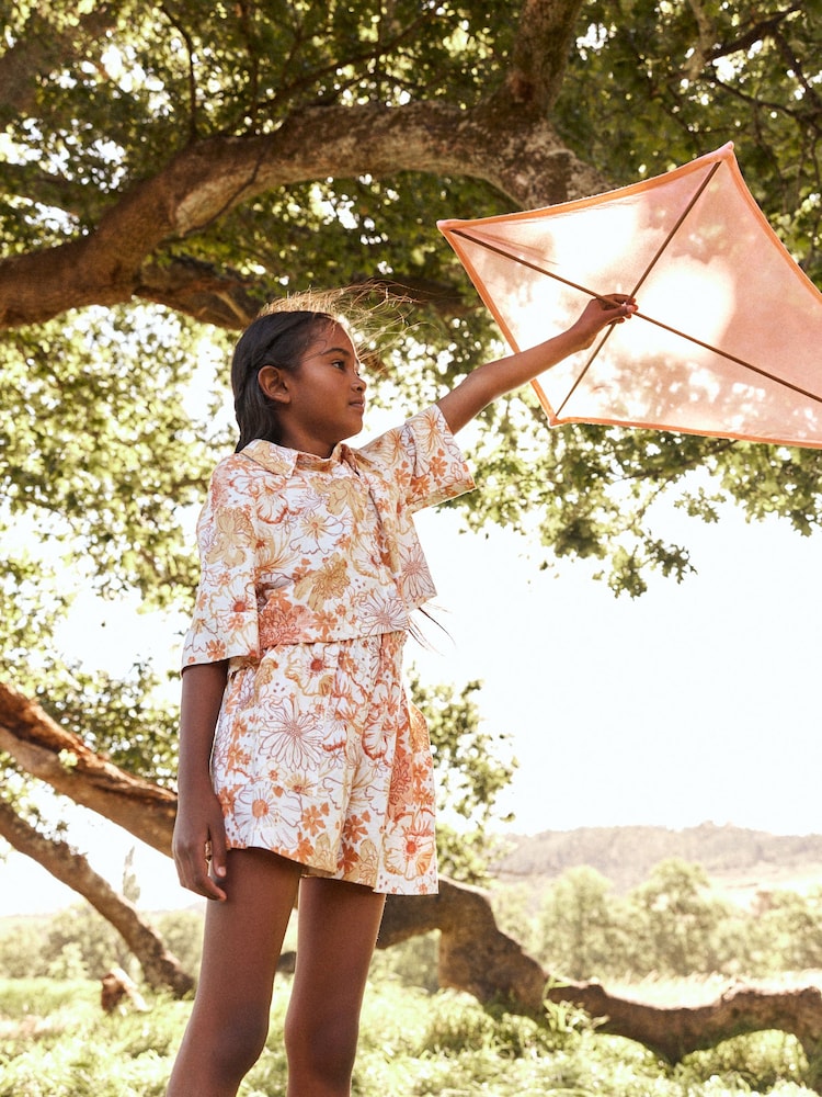 Orange Floral Boxy Shirt & Short Co-ord Set (3-16yrs) - Image 2 of 7