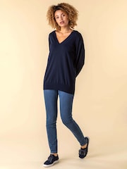 Roman Navy Blue V-Neck Long Sleeve Jumper - Image 3 of 4
