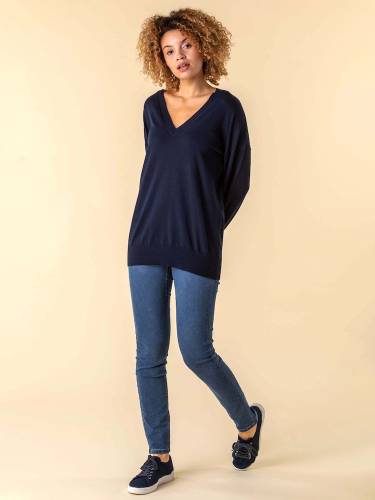 Roman Navy Blue V-Neck Long Sleeve Jumper - Image 3 of 4