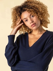 Roman Navy Blue V-Neck Long Sleeve Jumper - Image 4 of 4