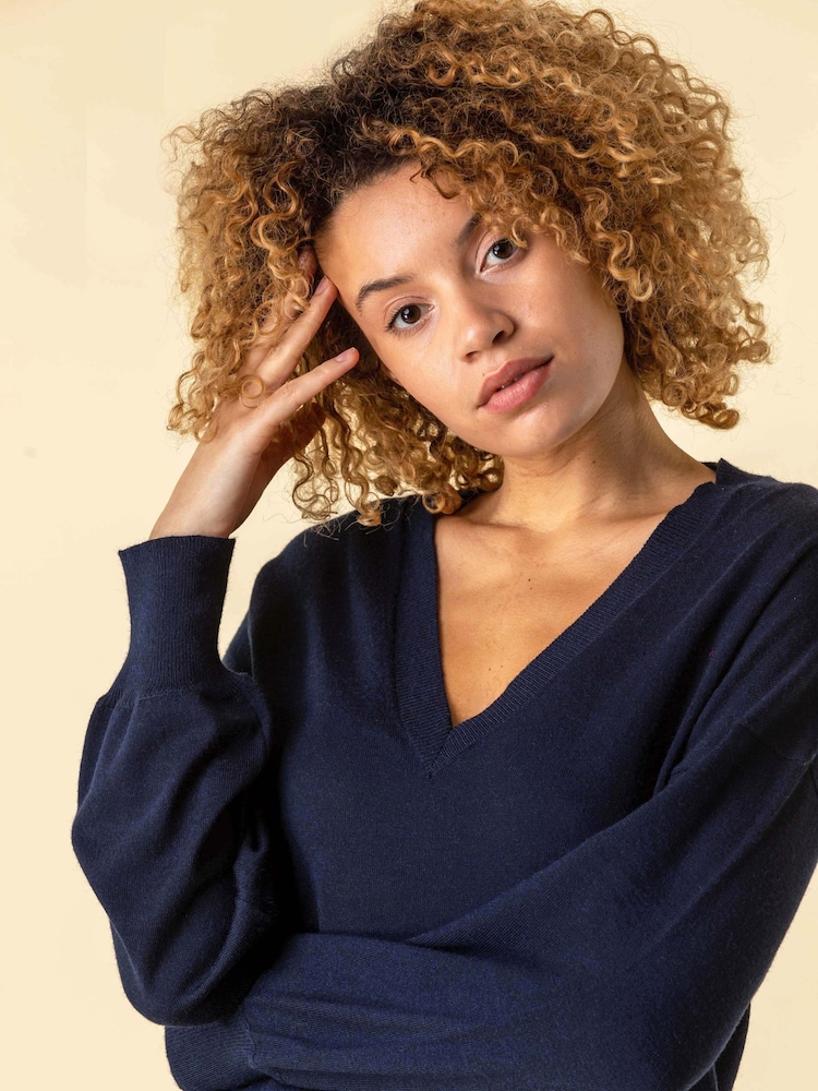 Roman Navy Blue V-Neck Long Sleeve Jumper - Image 4 of 4