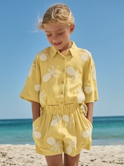 Ochre/Cream Embroidered Co-ord Shirt & Shorts With Linen Set (3-16yrs) - Image 1 of 9
