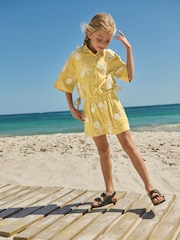 Ochre/Cream Embroidered Co-ord Shirt & Shorts With Linen Set (3-16yrs) - Image 2 of 9