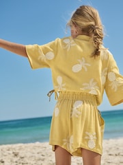 Ochre/Cream Embroidered Co-ord Shirt & Shorts With Linen Set (3-16yrs) - Image 3 of 9