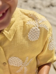 Ochre/Cream Embroidered Co-ord Shirt & Shorts With Linen Set (3-16yrs) - Image 6 of 9