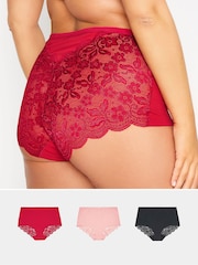 Yours Curve Pink Lace Mid Rise Shorts 3 Pack - Image 1 of 3