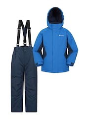 Mountain Warehouse Blue/Black Kids Fleece Lined Snow Ski Jacket And Trousers Set - Image 1 of 5
