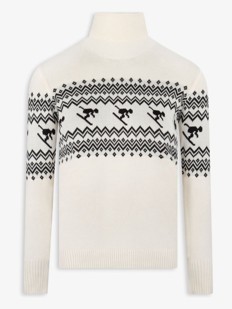 שמנת - The Little Tailor Ladies Slim Fit Ski Design Knitted Christmas Jumper - Image 4 of 6