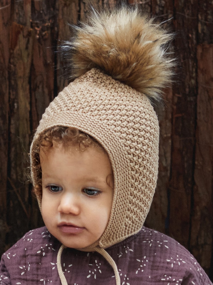 The Little Tailor Baby Pom Pom Textured Knitted 100% Cotton Hat - Image 1 of 4