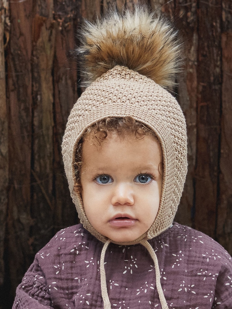 The Little Tailor Baby Pom Pom Textured Knitted 100% Cotton Hat - Image 2 of 4