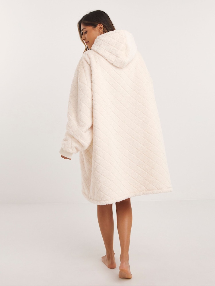 Simply Be Cream Oversized Reversible Fluffy Hooded Dress - Image 2 of 4