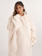 Simply Be Cream Oversized Reversible Fluffy Hooded Dress - Image 3 of 4
