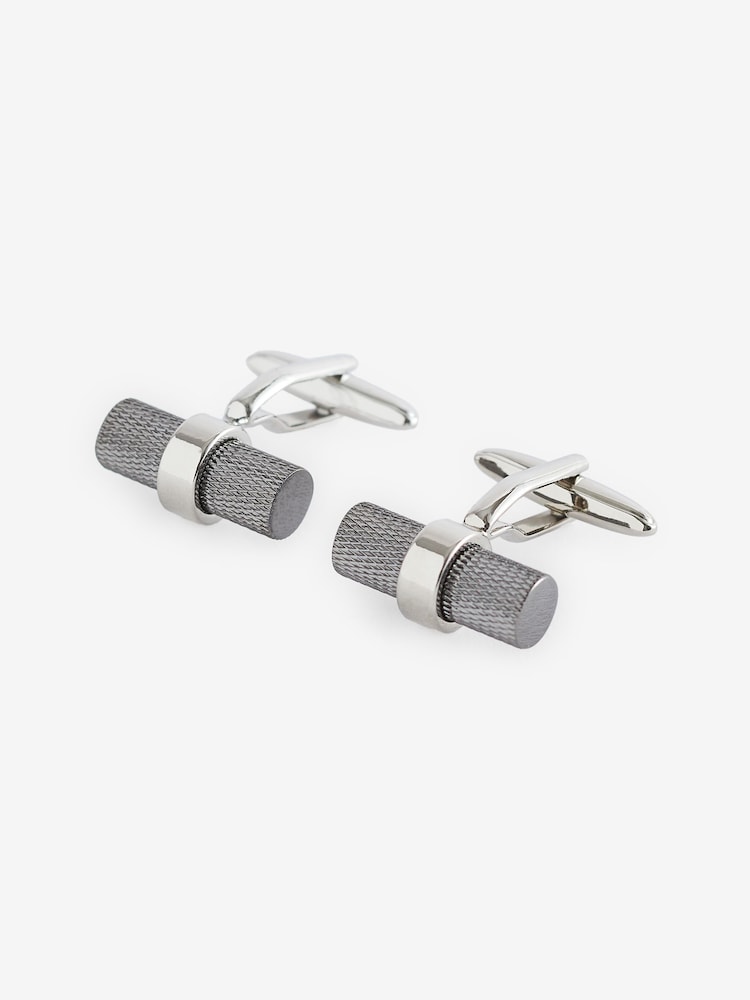 Gun Metal Textured Barrell Cufflink - Image 1 of 2