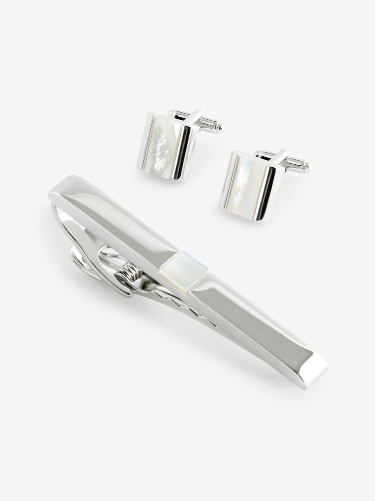 Pearl Cufflink And Tie Clip Set - Image 1 of 5