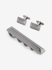 Gun Metal Pyramid Textured Cufflink And Tie Clip Set - Image 1 of 5