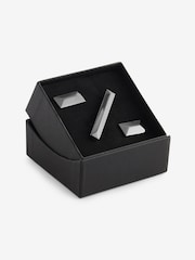 Gun Metal Pyramid Textured Cufflink And Tie Clip Set - Image 4 of 5