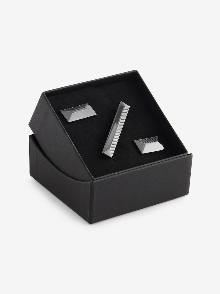 Gun Metal Pyramid - Ensemble texturé de boutons de manchette et pince de cravate - Image 4 of 5