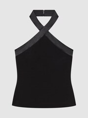 Reiss Black Tessa Satin Halter Neck Top - Image 2 of 5