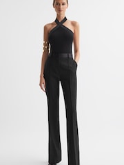 Reiss Black Tessa Satin Halter Neck Top - Image 4 of 5