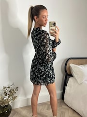 Style Cheat Black Floral Tasha Mini Cut Out Dress - Image 2 of 4